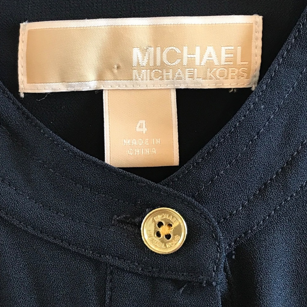 Michael Kors dress 4 navy 4 pockets balloon sleeves buttons knee length wedding - Picture 7 of 15
